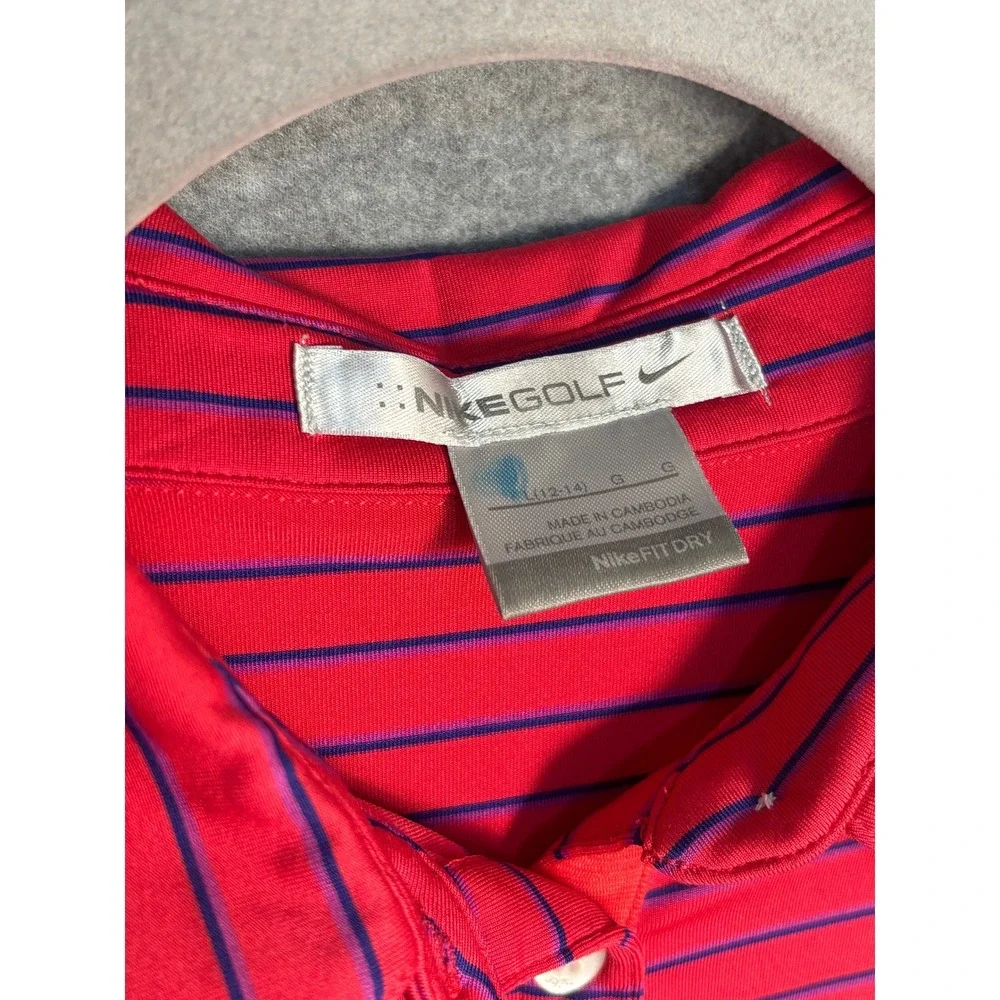 Nike Golf Dri-FIT Sleeveless Polo Shirt Pink Blue Striped‎ Women's Large